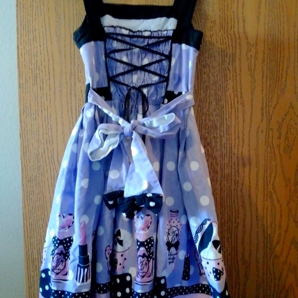 Retro cosmetic lolita dress in lavender and pink w/polka dots US4/5